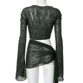 Mesh See-through Wrap Top And Skirt Suit